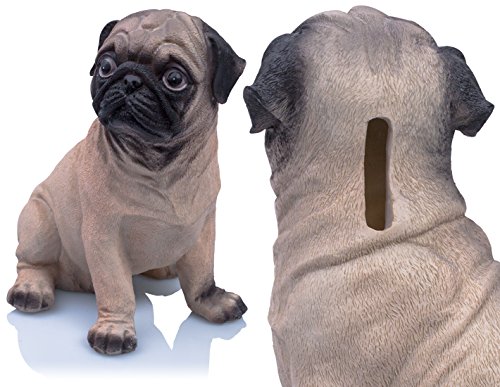 VENKON – Dekorative Spardose für alle Hundefreunde: „Banker auf vier Pfoten“ im sehr realistischen Mops Design – Höhe: ca. 20cm - 2