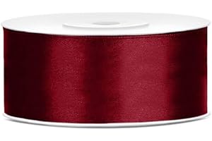 DECORAPARTY Nastro in Raso Rotolo da 25 mm Rosso Scuro Bordeaux, Bobina da 25 metri Nastrino Spessore per Matrimonio Battesimo Natale Capodanno Idea Regalo Bomboniera