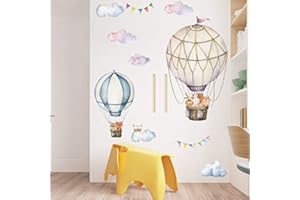 HAODUN Adesivi Murali Animali in Mongolfiere Adesivi da Parete Volpe Coniglio Nuvole Decorazione da Parete Asilo Nido Camerette Bambini Soggiorno Carta da Parati Adesiva