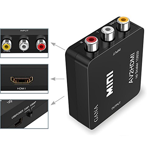 RCA zu HDMI, GANA 1080P Mini RCA Composite CVBS AV zu HDMI Video Audio Converter Adapter Unterstützung PAL / NTSC mit USB Ladekabel für PC Laptop Xbox PS4 PS3 TV STB VHS VCR Kamera DVD - 3