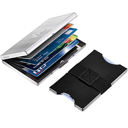 Preisvergleich Produktbild Xintop 2er Kartenetui SetNeuste VersionVisitenkartenetui + Geldklammer, Kreditkarten + Geldbörse, Anti RFID & Entmagnetisierung, Edelstahl Silberes Kreditkartenbox, Aluminium Schwarzes Kreditkartenetui, ideal für Arbeit und Reise.