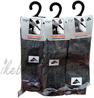 Ikebana Trends Bow Knee High 3 pairs School Girls & Kids Plain Long Length Cotton Stretch With all size & colour (Set of 3 pairs) (UK 6-8.5 (EU 23-26.5), Grey)