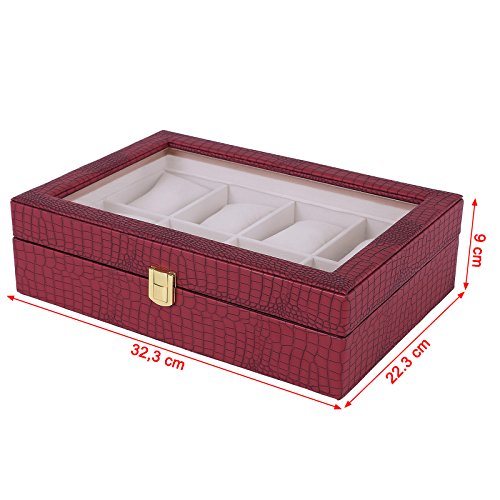 Songmics Uhrenbox für 8 Uhren Uhrenkasten mit Glasfenster JWB08R - 4