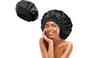 PSOWQ Cuffia seta capelli ricci, cuffia capelli ricci notte, Cuffia da Notte in Raso per Capelli, Cuffia da Notte Cuffia da Notte Copricapo Traspirante Capelli Ricci Cuffia Notte Berretto in Seta-Nero