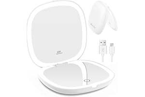 WOBSION Specchio Portatile con Luce Led per Trucco,USB Ricaricabile Specchietto da Viaggio 10X / 1X ingranditore,Regolabile Luminosità Mirror da Borsetta,a Specchi illuminato Bifacciale,Bianca