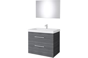 Planetmöbel Waschtischunterschrank 64cm mit Spiegel Badmöbel Set für Badezimmer Gäste WC Anthrazit
