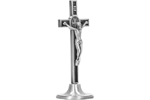 CUQUE Katolicki krzyż Piękny Pionowy Krucyfiks ścienny ze Stopu Cynku na stół (Srebro)