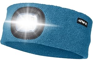 ATNKE LED Lighted Headband, USB Rechargeable Running Hat Ultra Bright 4 LED Waterproof Light Lamp Headlamp High Stretch Moisture Wicking Multi-Color