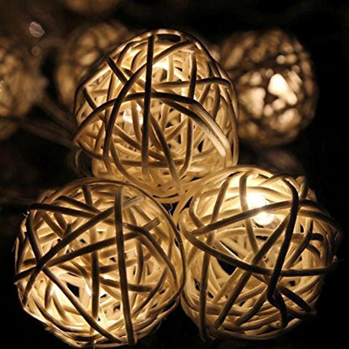 WINWINTOM 10 LED-Farbe Rattan-Kugel-Schnur-feenhafte Lichter für Weihnachtshochzeitsfest Heiß (Beige) - 3