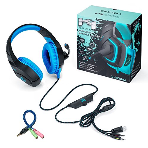 Gaming Headset para PC  MillSO PS4 Gaming Auriculares sobre la diadema para la oreja para Xbox One con micr  fono de cancelaci  n de ruido est  reo LED de luz 3 5 mm Audio Splitter Cable - Azul