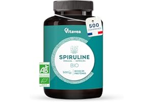 Spiruline BIO Ultra Pure 1500 mg - 500 comprimés - Sans Excipients, Riche en Protéines, Phycocyanine, Fer, Antioxydants - Immunité, Fatigue - Vegan - Fabriqué en France - Vitavea