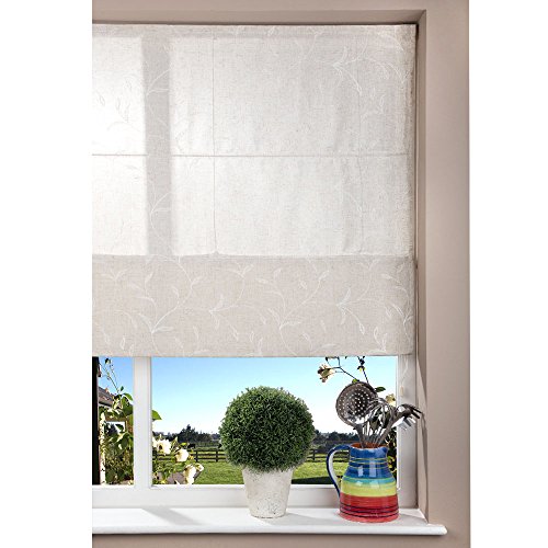 Roman Shade Home Window Blind - Fabric - Cord - Floral Beige 120x160cm
