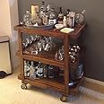 Unique Woodcraft Sheesham Wood 3 Tier Rolling Bar Cart Wooden Bar Trolley Storage Shelf with Wheels for Home Beauty Salon and Hotel (Dark Brown Finish)