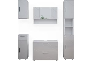 Vicco Badmöbel-Set Irma, Weiß Hochglanz, 5 Teile