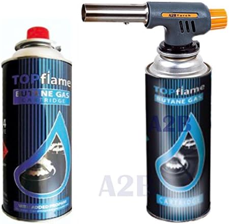 Blow Torch + Butane Gas Cans Flamethrower One Touch Auto Ignition Soldering BBQ (Blow Torch + 2 Cans)