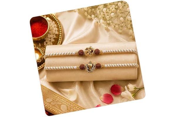 CraftVatika Rakhi Set of 2 for Brother, Premium Religious Rudraksh Om Ganesha Rakhi for Brother Boy Men Bhaiya, Rakshabandhan