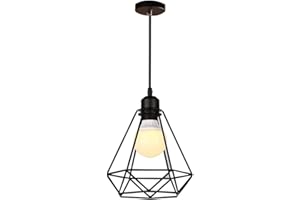 MENGJAY Interna E27 Plafoniera Lampadario, Mount lluminazione pendente Vintage Industriale Soffitto Luce, Lampada a Sospensione in metallo nero gabbia ferro per corridoio, portico, camera da letto caffè (F)