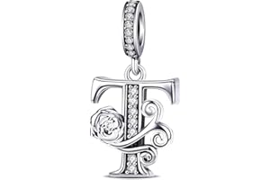 Aurevella Rose Letter Charms Argent sterling 925 Beads,Perles Alphabétiques A-Z, Adaptées aux Bracelets et Colliers Européens,Cadeau pour Femme