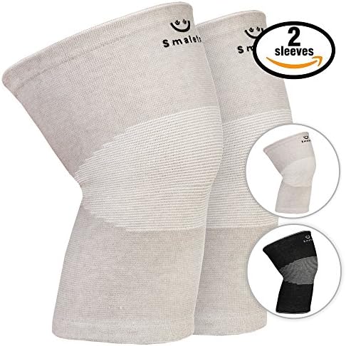 Smalets Bamboo Compression Knee Support Sleeves (1 Pair) –Powerful Joint Protection for Cross Training, Weightlifting, Running &amp; More (Grey, L)