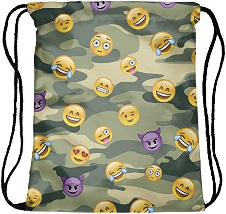 Fringoo® Girls Boys Children PE Kit Drawstring Bag Duffel Gym Bag String Emoji Gymsack Sport Swimming Backpack Travel School Shoulder Bag Pouch (H 40 x W 33 cm, Emoji Camo)