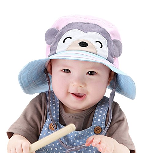AiSi 2016 Newest Baby's Cute Sun Hat Kid's Pots Hat with Velcro Strap,Monkey Pattern, Breathable 50+ UPF