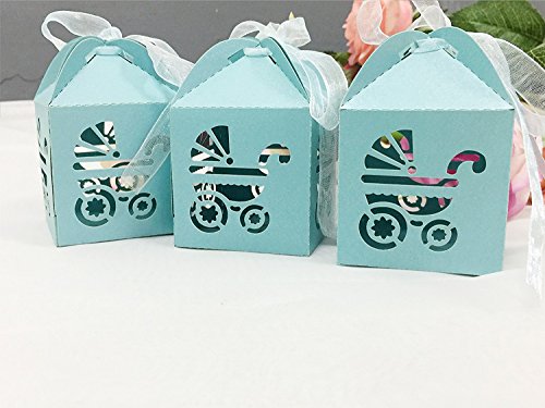 Lavinaya Geschenkschachteln mit Laserausschnitten für Taufen, Babypartys usw., klein, mit Schleife, 50 Stück blau - 5