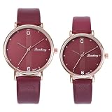 gaddrt Uhren, 2PCS Paare Arbeiten Leder-Band-analoge Quarz-Runde Armbanduhr-Uhren um (rot)