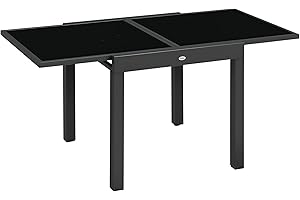 Outsunny Table Extensible de Jardin Grande Taille dim. dépliées 160 x 80 x 75 cm foncé Plateau Verre trempé Noir Aluminium Gris