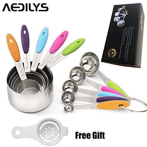 aedilys Best Messlöffel für trockene und flüssige Zutaten £ ¨ frei Eiertrenner £ ©-Ergonomisches Design mit rutschfester Silikon Griffen – Ideal zum Backen und Kochen 10 Piece Spoons+Cups