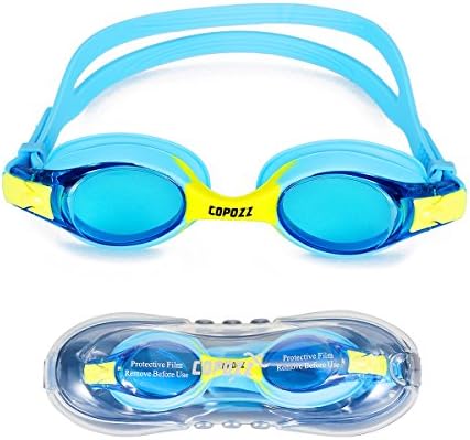 Swimming Goggles, Polersun Kids Children Junior Boys Girls Swim Goggles, for 3-12 Years Old, UV Protection, Adjustable Strap, Anti Fog, Comfortable, Bright Colours Goggles with Case (Blue)