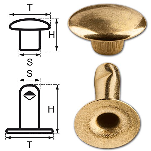 100 Doppel-Hohlnieten Nieten Ziernieten 11mm (11/12) aus Eisen (nickel frei), Finish: messing-glänzend (goldfarben)
