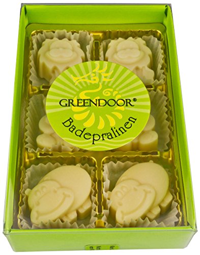 Greendoor Badepralinen süße Tierfiguren - 6er Karton, nach Honigmilch duftend, für 6 pflegende Cremebäder, mit BIO Kakaobutter, handgefertigte Naturkosmetik, kleines Geschenk, Pflegebad, Badezusatz