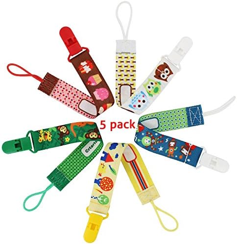 Almondcy Dummy Clip 5 Packs - Modern 2-Sided Stylish Design - Best Pacifier Holder for Girls and Boys
