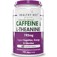HealthyHey Nutrition Natural Caffeine 95mg Plus L-Theanine 100mg - Support Energy and Focus (60 Vegetable Capsules)