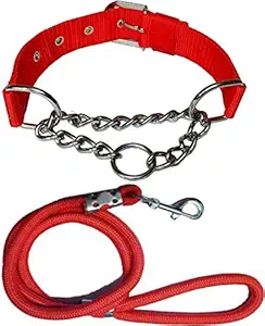 Adios Dog Belt Combo of Red Choke Collar with Red Lead 1.5m Lengthy Dog Collar & Leash for Your Pet Dogs.