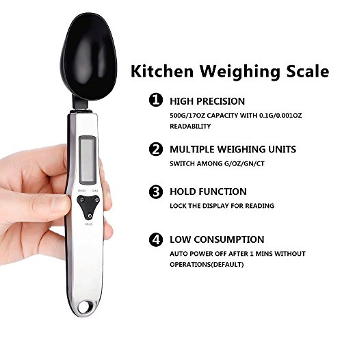 Gearmax® Elektronisch Digital Küche Löffel Gewicht Maßstab Kochlöffel Digital Spoon Scale Mit LCD Display Küche Gewicht 300g/0.1g (Silber, Schwarz Löffel) - 8