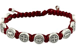 VENERARE Woven Bracelet with 10 Saint Benedict Medal Beads | Great Catholic Gift for First Communion and Confirmation | Adjustable for Comfortable Fit | Stylish Religious Accessory