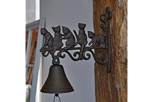 LA GRANDE PRAIRIE Cloche Carillon Fonte Chats 23x10x21cm