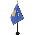 AZ FLAG - Kosovo Table Flag 4'' x 6'' - Kosovar Mini Desk Flag 100% Polyester 15 x 10 cm - Office Flag with 10'' Pole - Golden Spear