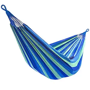 Baskety Portable Outdoor Hammock Hang Bed Travel Camping Swing Canvas with Backpack, 120 kg (Blue, 280 x 80 cm)