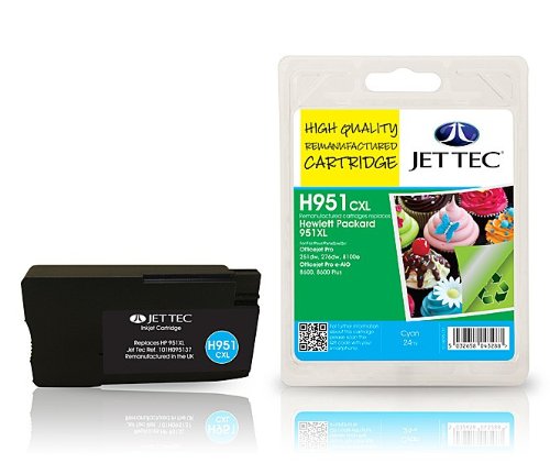 Cyan XL für HP Officejet Pro 8100 e von Jettec, wiederaufbereitete Tintenpatrone, 24 ml, für Officejet Pro 8100e