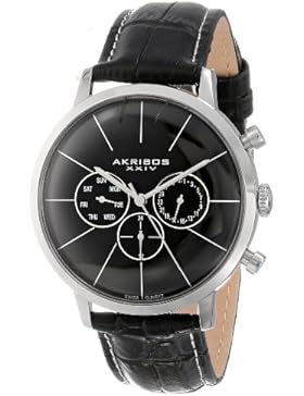 Akribos XXIV Herren 's Ultimate Multifunktions Edelstahl Armbanduhr mit texturiertem schwarz Leder Band