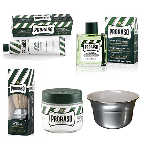 5 Piece Proraso Original Shaving Gift Set - Includes Pre Shave, Shaving Cream, After Shave Lotion, Brush and Bowl