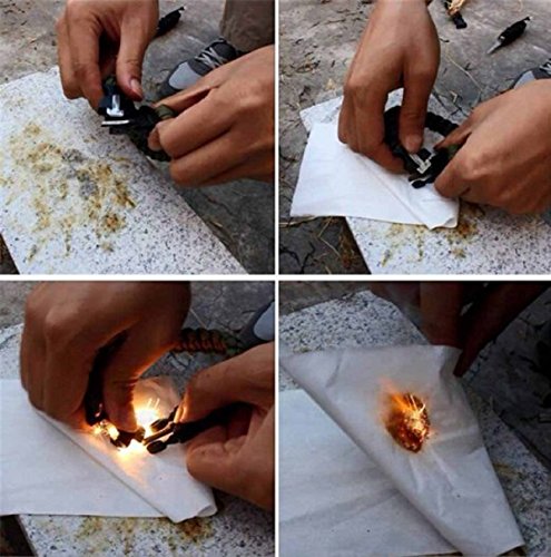 Survival Armband, Set mit zwei Survival-Armbändern, Paracord, mit Pfeife, Feuerstein, Schaber zum Feuer machen, für Aktivitäten im Freien (schwarz & Armee-Grün) - 3