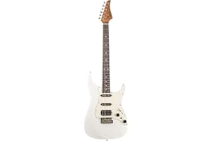 EART Electric Guitar DMX-9, 6-String Tremolo Bridge, Humbucker Pickups, Solid Body, 5-Way Switch Guitars (White)