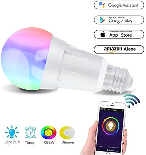 Smart Bulb, Alexa Wifi Led Light Bulb Made From Aluminum Alloy, 7W E27 RGB Dimmable Multicolored Lamp Work with Alexa and Google Home 60W Equivalent, Timing Function, Remote Controlled by IOS/Android Devices, No Hub Required (E27-1pack)