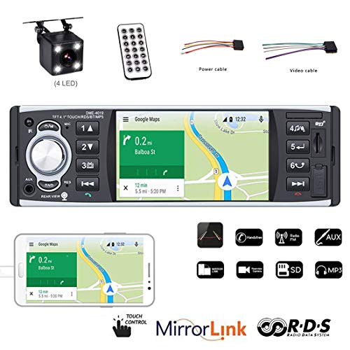 VIGORFLYRUN PARTS LTD Autoradio Bluetooth, 4'' Écran Tactile Stéréo de Voiture Lecteur MP5 1 Din Supporte Mirror Link/Radio FM/USB/SD/AUX-in avec Caméra de Recul DEM4019