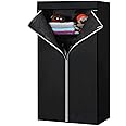Dhouse Fabric Canvas Wardrobe 68x45x158cm Portable wardrobe clothes storage with Hanging Rod wardrobes for bedroom (Black)