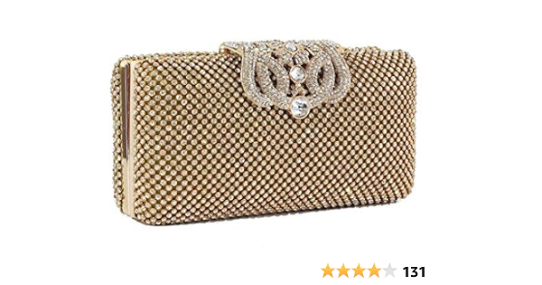 Pochette da sera, abbagliante, color oro con strass trasparenti, per feste,  nozze, balli : Amazon.it: Scarpe e borse