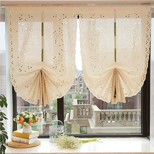 BKFF® Tulle curtains Linen Window Sheer Curtains Simple for Bay Eindow Balcony Pull the Fan Balloon Roman Curtain 1 PCS , beige , width 65cm* high 145cm